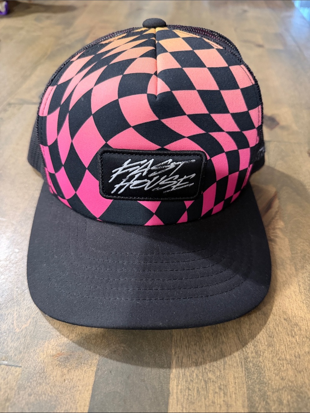 Womens Fasthouse pink black checkered Trucker Hat
